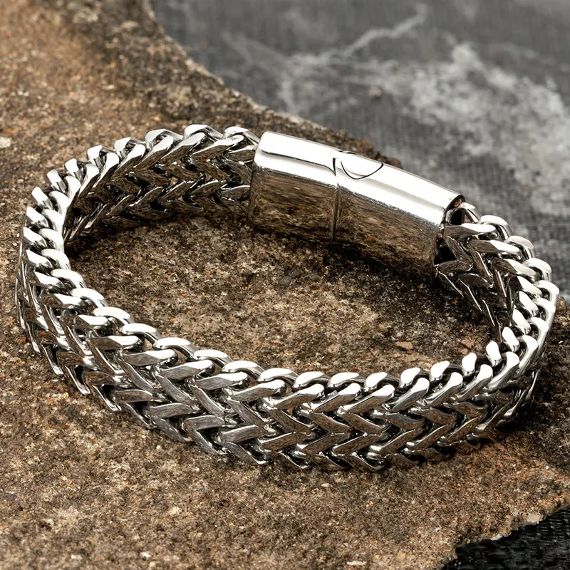 Stainless Steel Curb Chain Men Bracelet Punk Fashion Hand Accessories Magnetic Clasp Wristband Jewelry Wholesale Boyfriend Gifts