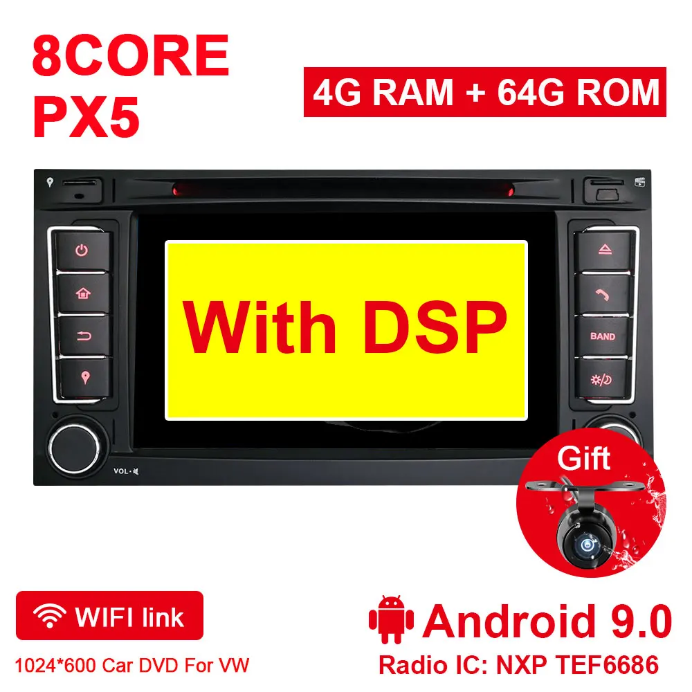 PX5 4G 64G DSP Eunavi 2 Din Android 9 автомобильный dvd-плеер gps Navi для VW/Volkswagen/Touareg/Transporter T5 с Canbus Wifi стерео радио FM DSP RDS - Цвет: PX5 4G 64G DSP