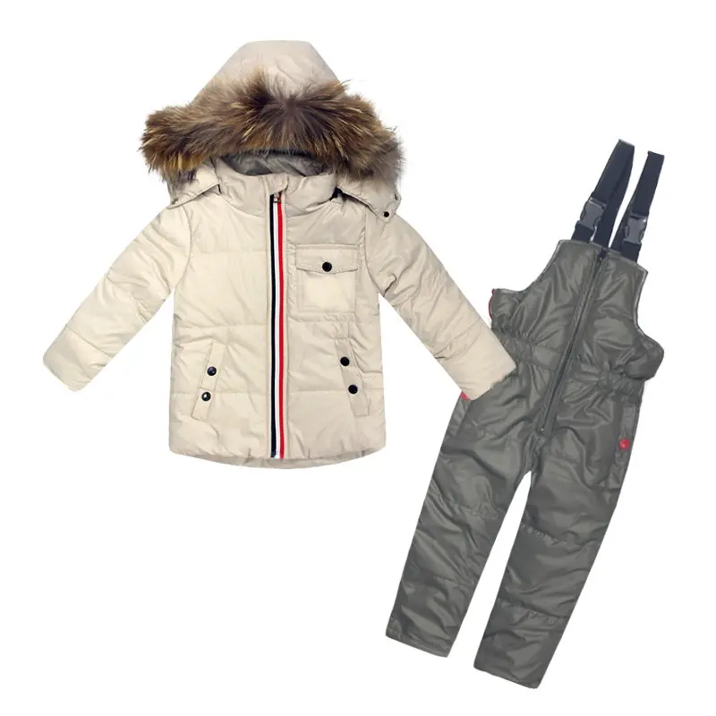 Зимний комплект детской одежды пуховая куртка+ Jupsuit комплект из двух предметов для мальчиков и девочек, одежда для морозов до-30°с, детская прогулок лыжный костюм утепленная пуховая куртка