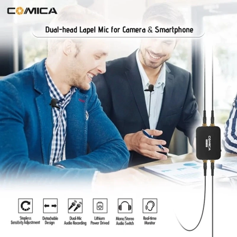 Comica Dual. Lav-D03 двухголовый петличный конденсаторный микрофон для Canon Nikon sony Dslr камеры видеокамеры ПК для Iphone 6 Android Smartp