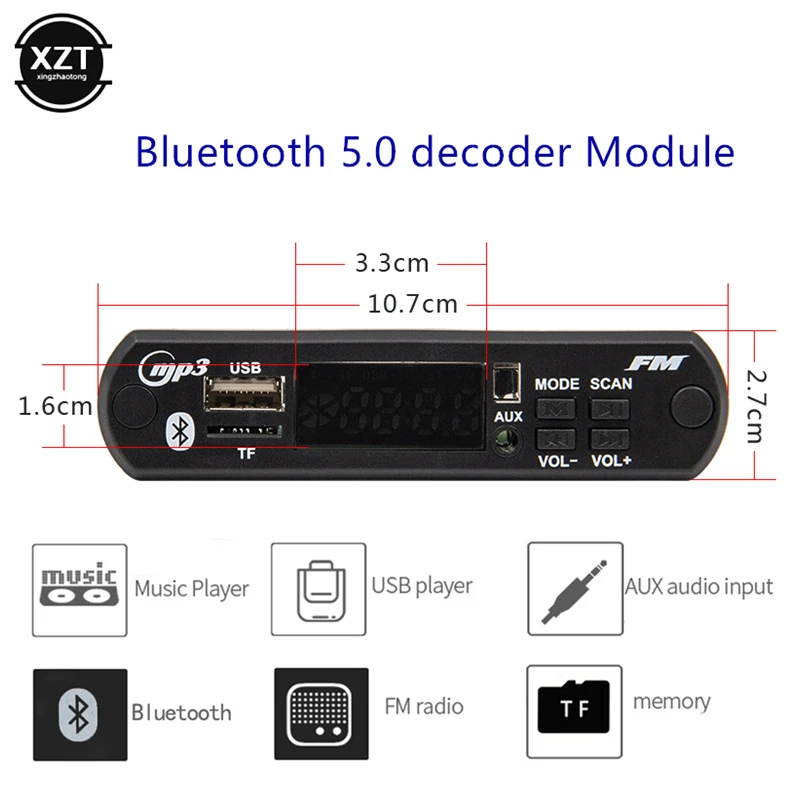 

Mini Wireless Bluetooth 5.0 MP3 Music Player Lossless WMA FM Radio USB TF AUX Audio Line In Decoder Board Module Car Accessories