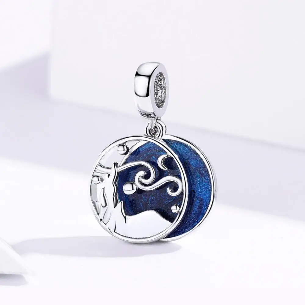 Geoki браслет Pandora, сделай сам, 925 пробы, серебряный, Luky Cat, голубое небо, Космический мешок, тыква, карета, бусины, любовь, сердце, помада, амулеты - Цвет: SCC1389