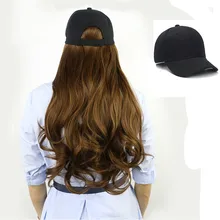 Шляпа парик длинные вьющиеся волосы большая волна парик шляпа Женская Бейсболка парик один с черной шляпой