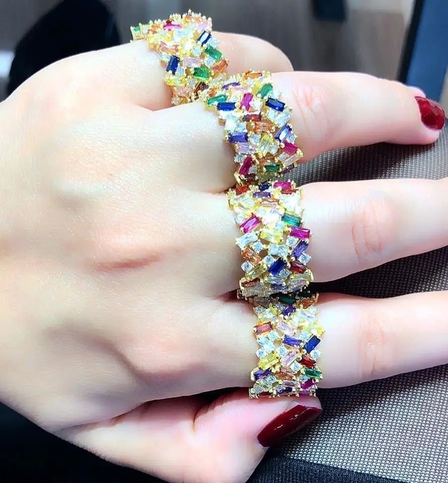 Женское массивное кольцо на полный палец с фианитами, Длинные цветные кольца с кристаллами на концах пальцев, обручальные ювелирные изделия