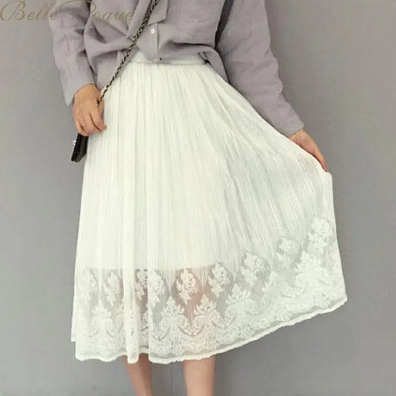 Belle poque, уличная одежда, миди, кружевная юбка, для женщин, тюль, высокая талия, рубашки, повседневные, школьные юбки для женщин, лето