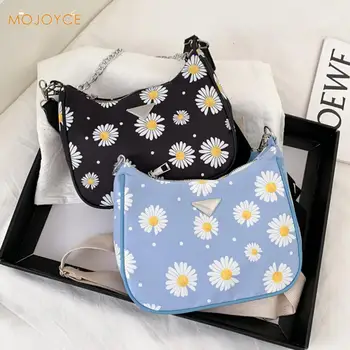 

Fashion Exquisite Shopping Bag Women Shoulder Bag Nylon Simple Chain Daisy Flower Female Small Crossbody Pouch