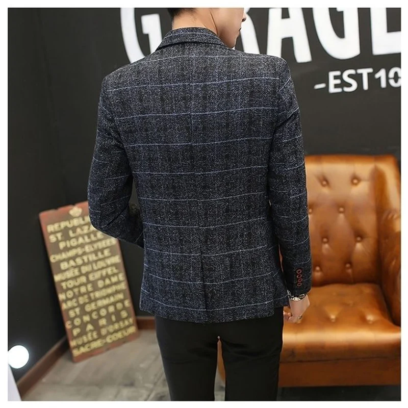 New Men's Suit Jacket Spring Autumn Street Men's Plaid Suit Jacket Casual Business Brand Clothing Men Slim Blazer Masculino