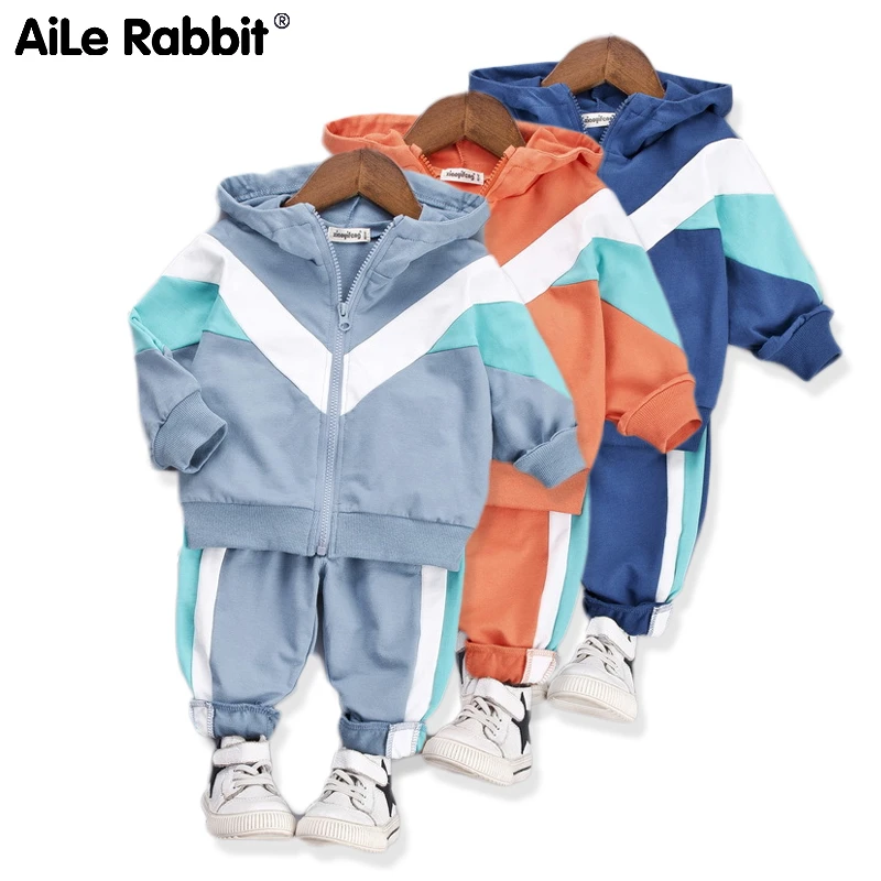 

2019 Autumn New Boy Baby Clothes Set Long Sleeved Pants 2 Pieces Hoodie Sweater Zip Cardigan Set Apparel Sports Leisure Style