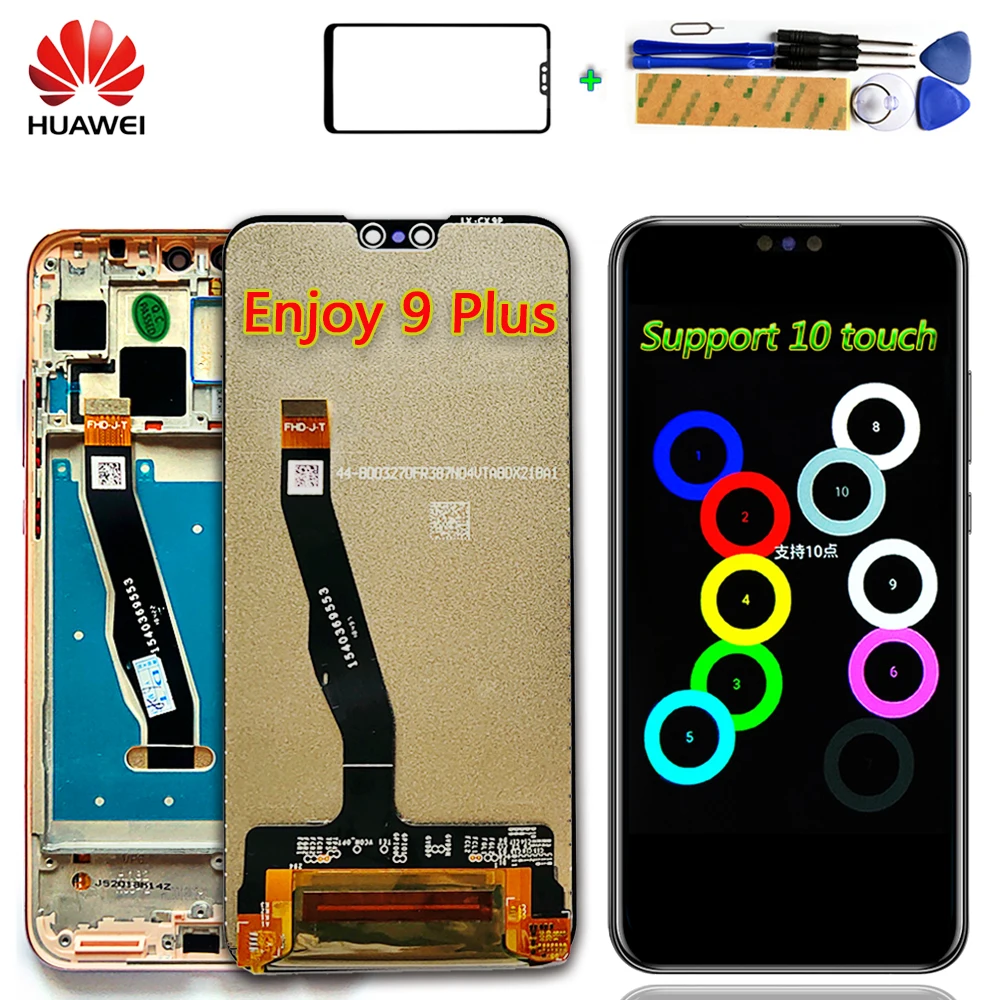 

Original 6.5'' Huawei Y9 2019 LCD Display Touch Screen Enjoy 9 Plus Oleophobic coating Digitizer Assembly Frame Support 10 Touch