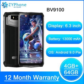 Перейти на Алиэкспресс и купить Blackview BV9100 оригинальный Водонепроницаемый прочный смартфон 13000 мА/ч, 4 Гб 64 Гб на открытом воздухе мобильный телефон Android 9,0 Helio P35 4G мобильный т...