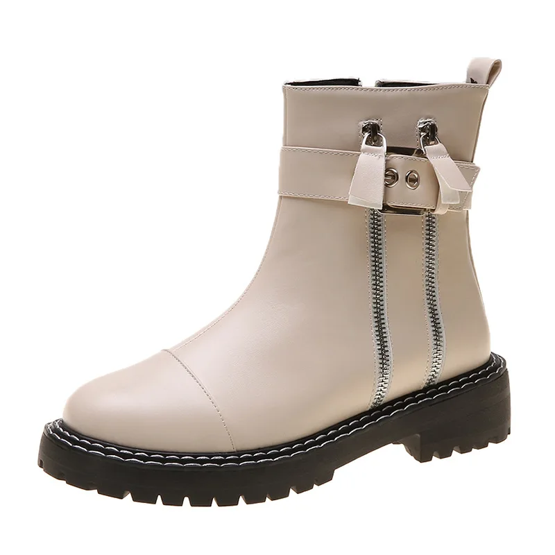 Женские ботинки на платформе; сезон весна-осень; Zapatos de mujer; модные однотонные Ботинки martin на молнии; мотоботы