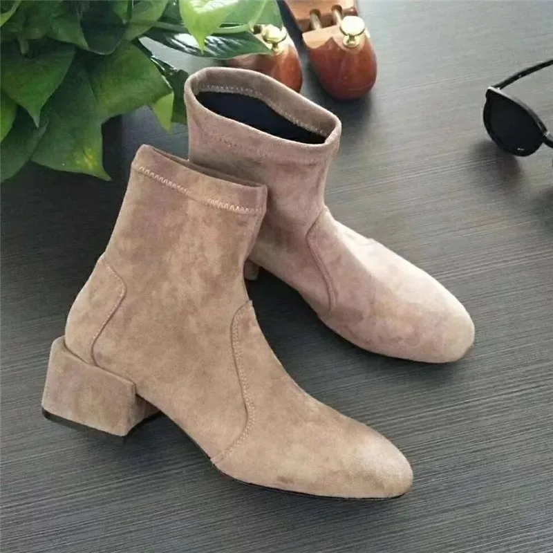 

2019 Western Style Spring And Autumn Short Boots Women's Singles Boots Chunky Heel Elasticity Martin Boots INS Online Celebrity