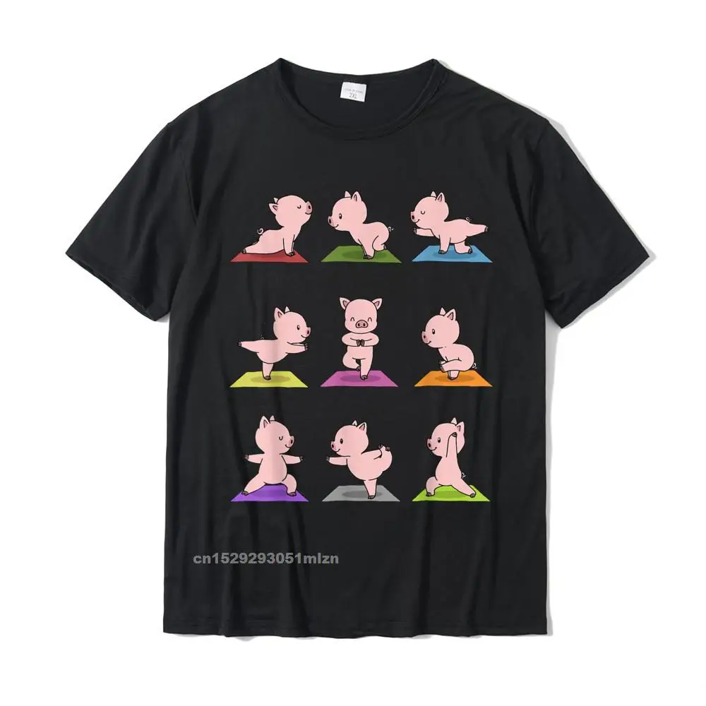 Normal O-Neck T Shirts Summer/Fall Tops Shirt Short Sleeve Brand New Cotton Fabric Hip hop T-shirts Casual Man Pig Yoga T-Shirt Funny Piglets In Yoga Poses Sports Tee__4899 black