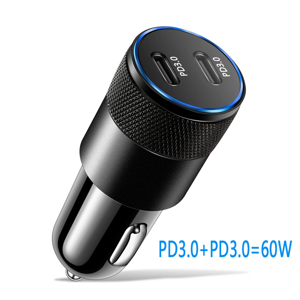 60W USB C Fast Car Charger 2 Ports Car Charger Adapter Dual Type C PD for IPhone12 11 Pro Max Samsung Galaxy Note20 Android usb triple socket Chargers