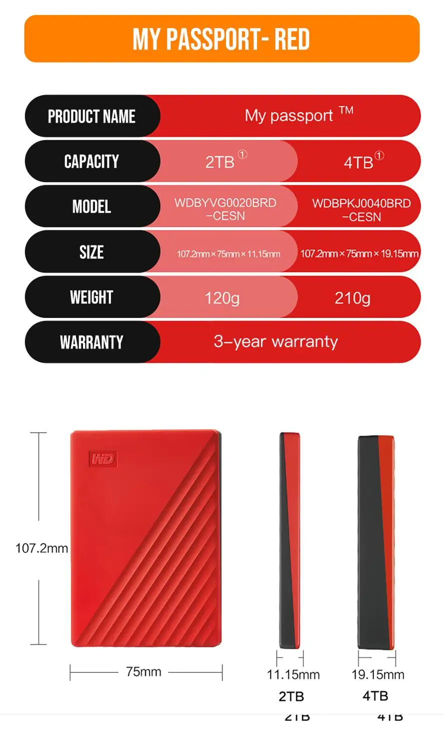  Western Digital My Passport hdd 25 USB 30 SATA portátil HDD dispositivos de memoria disco duro exte
