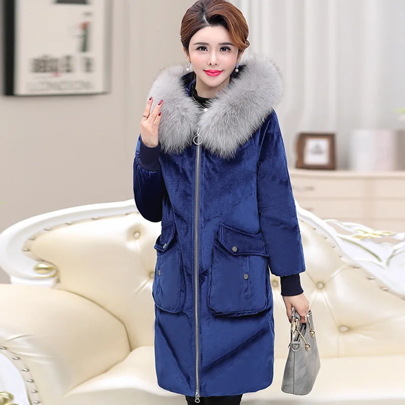 

2018 New Style Middle-aged Women's Winter Mid-length down Jacket Cotton-padded Clothes Mom Cotton Overcoat Middle-aged Thick Cot