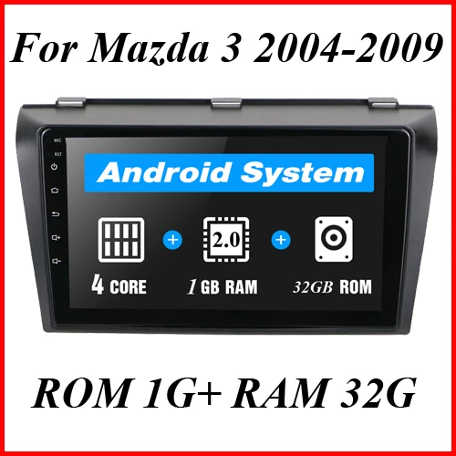 RAM 32G Podofo 2 din " 2.5D Автомобильный мультимедийный плеер Android Радио стерео wifi gps четырехъядерный Авто аудио радио плеер для Mazda 3 2004-2009 - Цвет: RAM 32G
