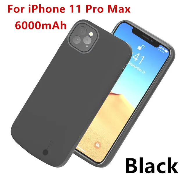 Чехол питания для iPhone 11 Pro Аккумулятор Max чехлы для iPhone 11 Pro power Bank зарядный чехол для iPhone 11 зарядное устройство крышка аккумулятора - Color: Black For 11 Pro Max