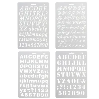 

4 PCS Assorted Styles Number And Letter Drawing Templates Stencil Set For DIY Craft Journal Photo Album Scrapbook Art Projects
