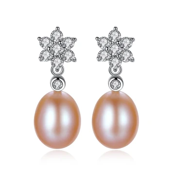 

S925 Sterling Silver Pearl Fashion Simple Elegant Snowflake Women's Ear Pendant