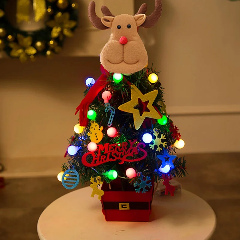 40CM Tall Cartoon Artificial Christmas Tree With LED String Light Battery Or USB Operated For Home Office Shopping Mall Decor