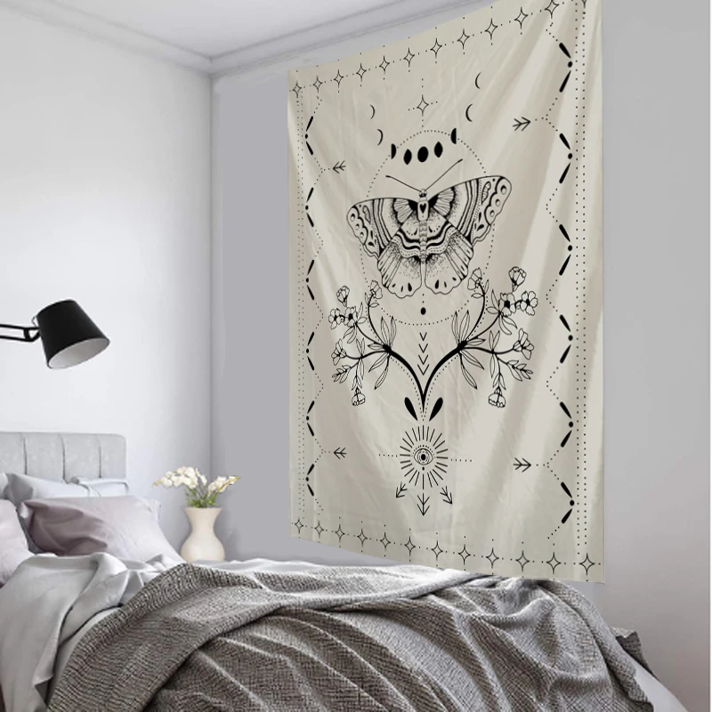 Simple Tarot Flower Butterfly Pattern Tapestry Blanket Psychedelic Witchcraft Wall Hanging Bohemia Gypsy Home Bedroom Decorating