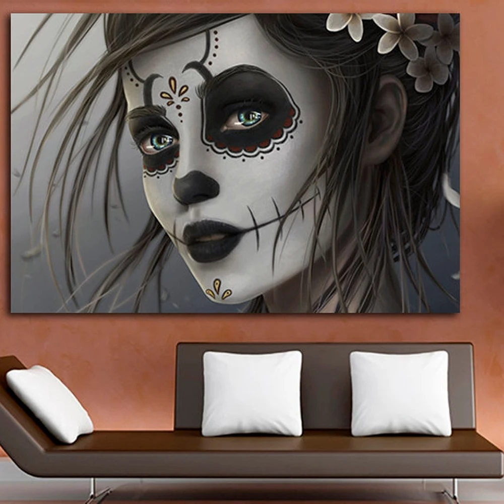 

Feminism Strong Brave Woman Tattoo Sugar Skull Art Poster Canvas Retro Prints Wall Painting Modern Living Room Home Decoration