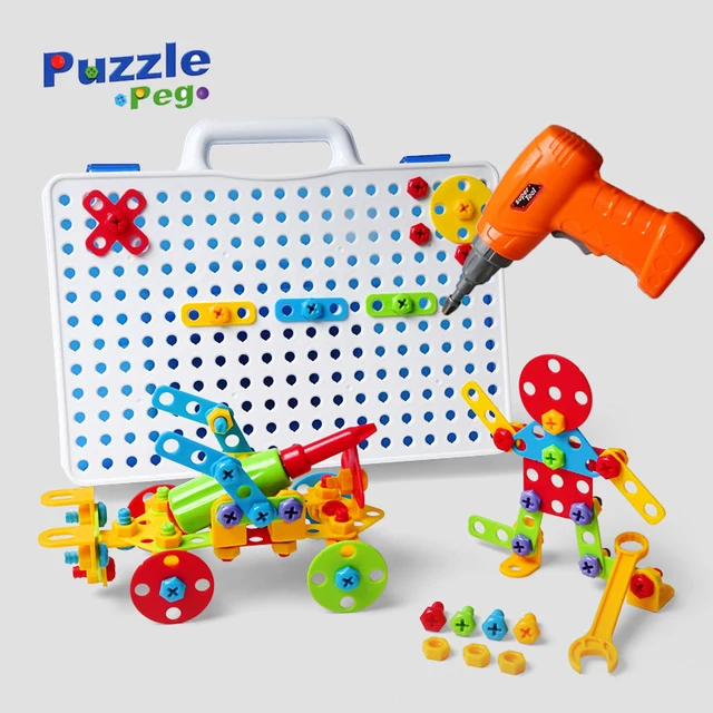 Drilling Screw 3D Creative Mosaic Puzzle Toys For Children Building Bricks Toys Kids DIY Electric Drill Set Boys Educational Toy 2