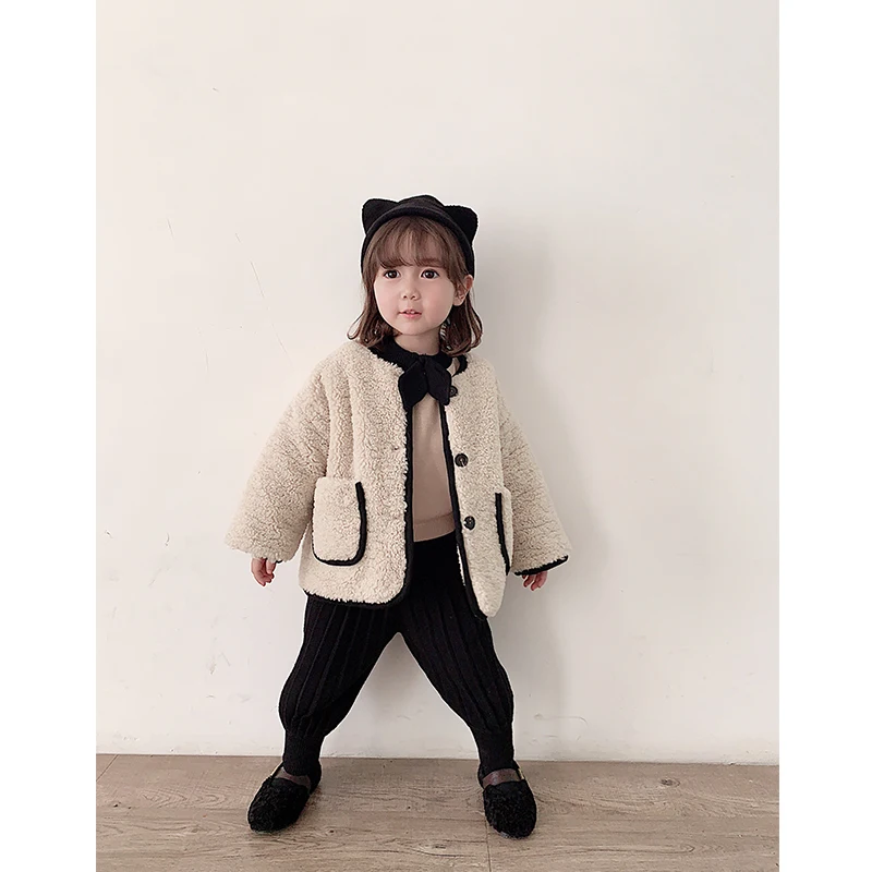 Enfant/зимнее теплое пальто для девочек детская утепленная шерстяная куртка из овечьей шерсти белое пальто с круглым вырезом для маленьких девочек, верхняя одежда для девочек
