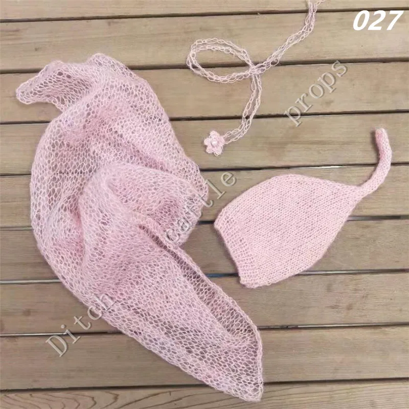 

Newborn Mohair set Knit Baby Blanket Wrap+Knit Baby Bonnet+Headdress flower Newborn photography props