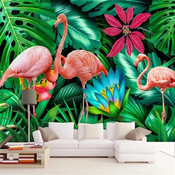 

Custom Photo Wallpaper 3D Tropical Plants Rainforest Banana Leaf Flamingo Mural Living Room TV Sofa Bedroom Papel De Parede 3 D