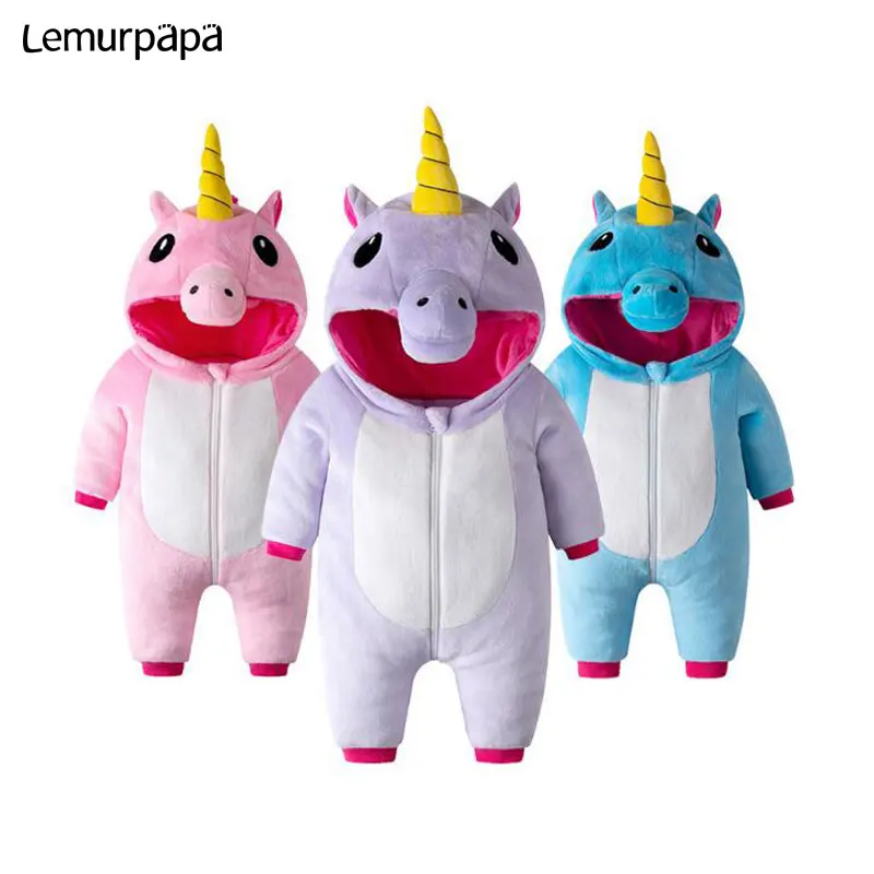

Baby Unicorn Costumes New Born Boy Girl Romper Children Winter Clothes Warm Pajama Animal Sleep Suit Funny Cute Zipper Onesie