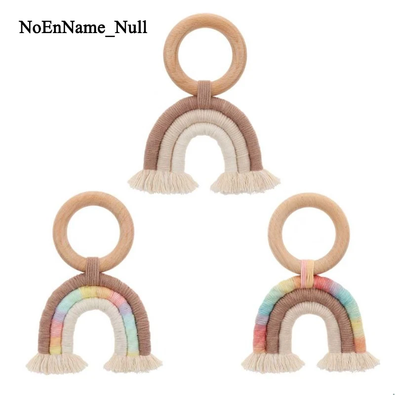 

Baby Teether Ring Rainbow Tassel Macrame Wooden Boho Baby Teether Stroller Gift DIY Crafts Teething Toys
