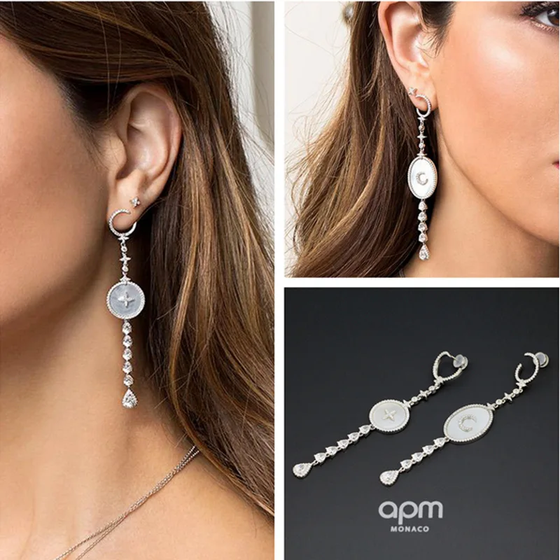 

A Home Celebrity Style High Version Non-symmetrical Star Moon Shining Iridescent Ear Stud-Style Elegant Women's Earrings Little