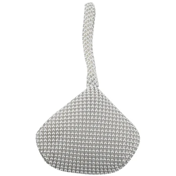 

Small Soft Body Beaded wristlet Pouch Shaped Clutch evening Bag change purse bag-Silver
