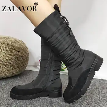 

ZALAVOR Women Mid Calf Boots New Fashion Zipper Flats Snow Boots Winter Keep Warm Plush Shoes Long Boots Women Size 36-41