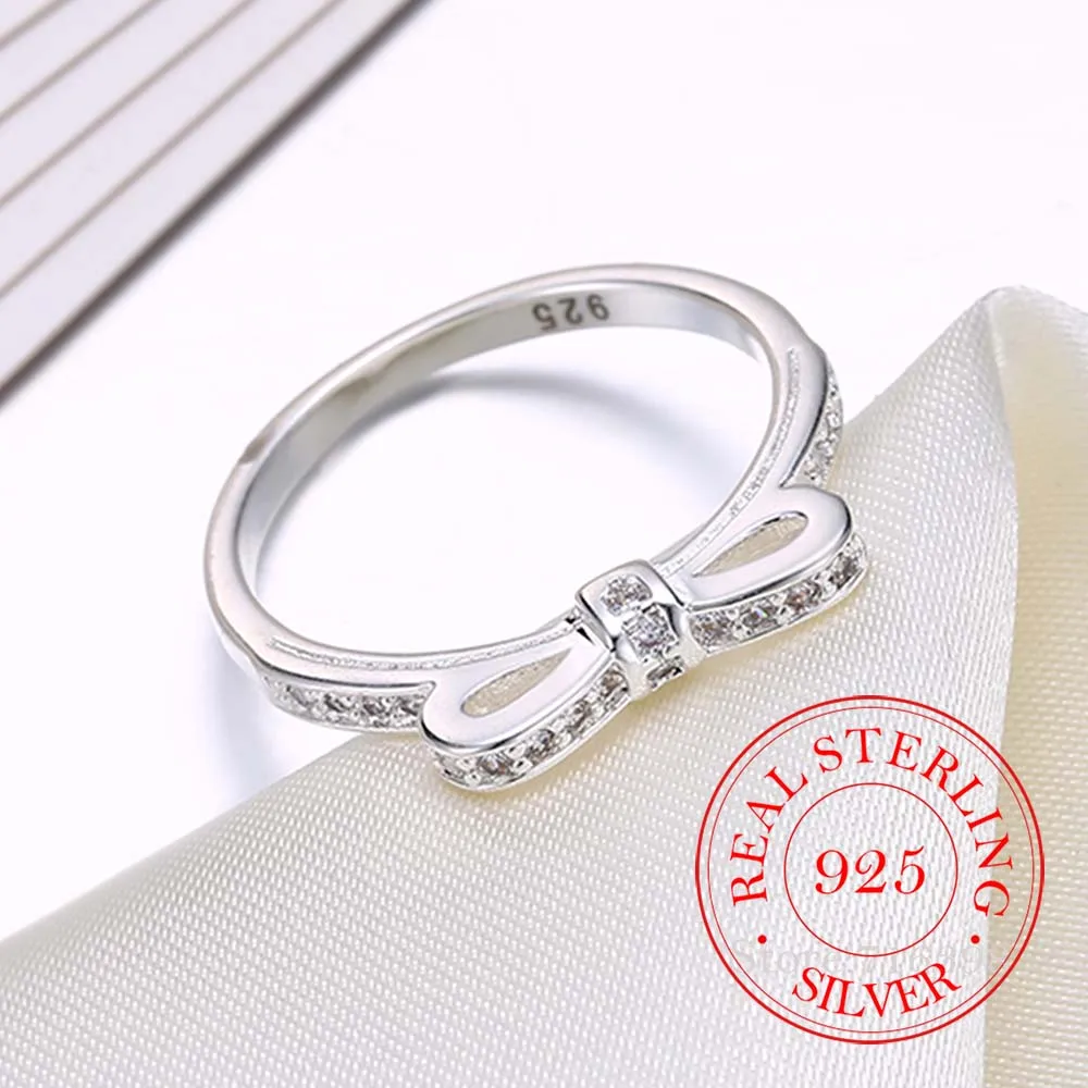 Silver rings silver ring 925 Sterling Silver Rings for Women Female Exquisite Bownot Cz Crystal Infinity Ring Bague Argent 925 Anillos Mujer