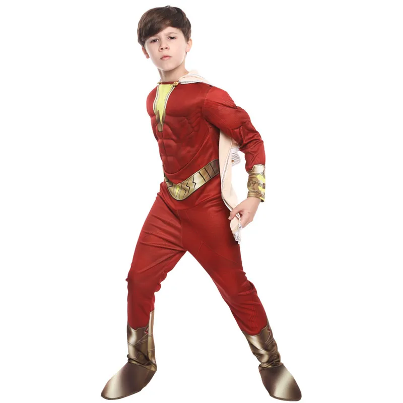Детский костюм Shazam на Хэллоуин с накидкой, костюм Billy Batson, боди, Comic Con, Детский комбинезон Shazam для мальчиков, вечерние комбинезоны, униформа