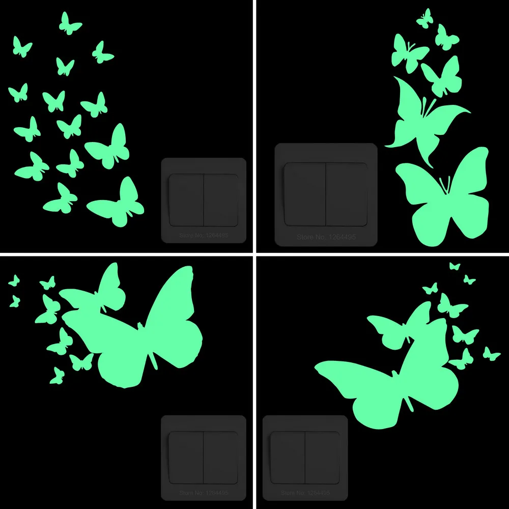 Glow in the Dark Butterfly Stickers Decorative Butterflies on Wall Home Decor Kids Rooms Boys Girls Bedroom Decoration Decal | Дом и сад