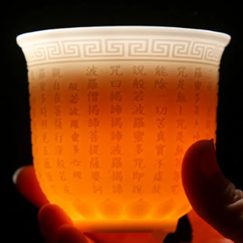 Плавающий гравенский чай чашка белый фарфор suet jade изображения сердце Сутра чашка личная коллекция чайных чашек