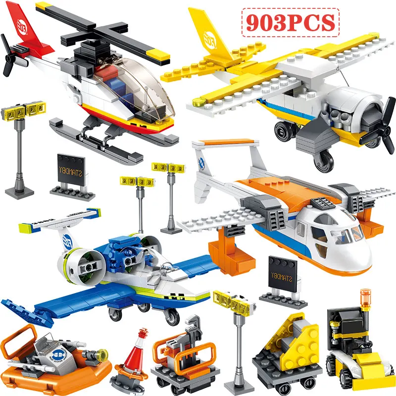 

Technic 4 IN 1 City Airport Aviation Aircraft Helicopter Trainer Compatible City Building Blocks Sets Bricks Model Kids Toys