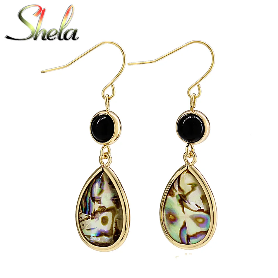 

SHELA Natural Abalone Seashell Water Drop Earrings for Women Geometric Bohemian Unique Fashion Statement Jewelry Dangle Pendants