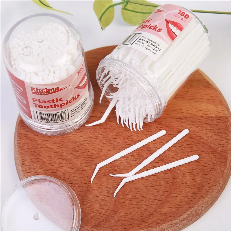 Disposable Dental Plastic Oral Hygiene Dental Safety Brush Care Toothpicks Tool 160Pcs with Eco Toothpick Dispenser Soft