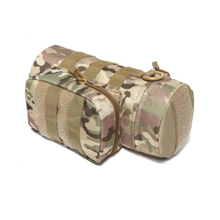 Camo Nylon Water Bag Pouch Metal Clip Molle Bottle Kettle Shoulder Bag Tactical Military Gears For Outdoor Travel Camping Hiking