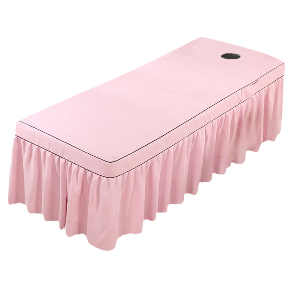 Beauty Face Bed Cover Massage Table Skirt Cotton Valance Sheet for Square Head Cosmetic Beds With Hole 75x31inch