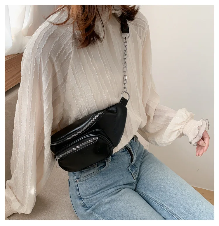 Riñonera negra con cadena de PU para mujer, bolso de cintura blanco multifunción, bolso hombro, cinturón, Pochete - AliExpress y bolsas