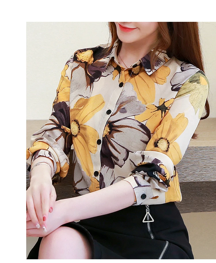 Camisas Mujer новая шифоновая рубашка размера плюс с принтом женский кардиган OL Свободная Женская блузка с длинным рукавом и цветочным принтом топы 6696 50