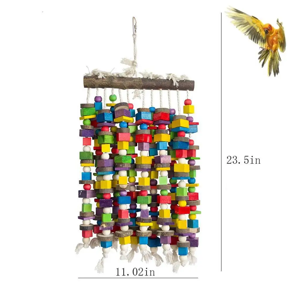Large Bird Parrot Chewing Toy, Bird Toys Multicolored Natural Wooden Blocks Bird Tearing Toys, for Macaws