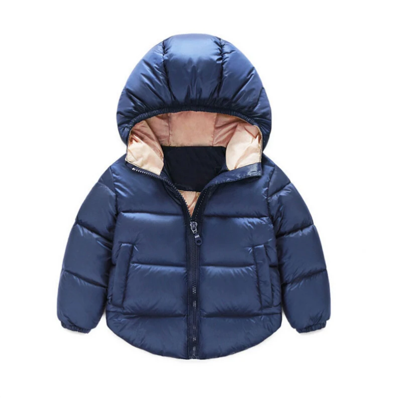 Dark blue Новые Модные Детские Пуховые парки; детская одежда; зимние плотные теплые куртки и пальто для мальчиков и девочек; теплая верхняя одежда с подкладкой для малышей - Цвет: Dark blue