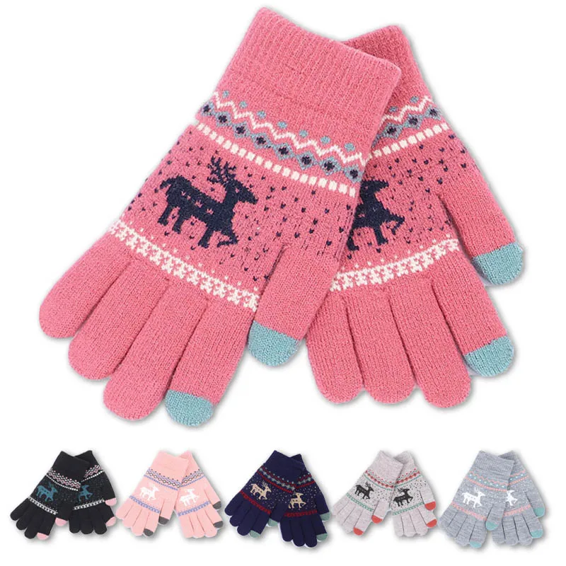 1 Pair Winter Touch Screen Gloves Women Men Warm Stretch Knit Mittens Imitation Wool Full Finger Guantes Female Crochet Thicken